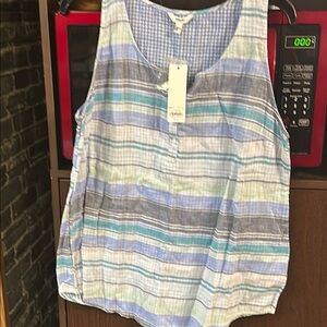 NWT Sonoma Women's Striped Sleeveless Top - Blue and Green in size L